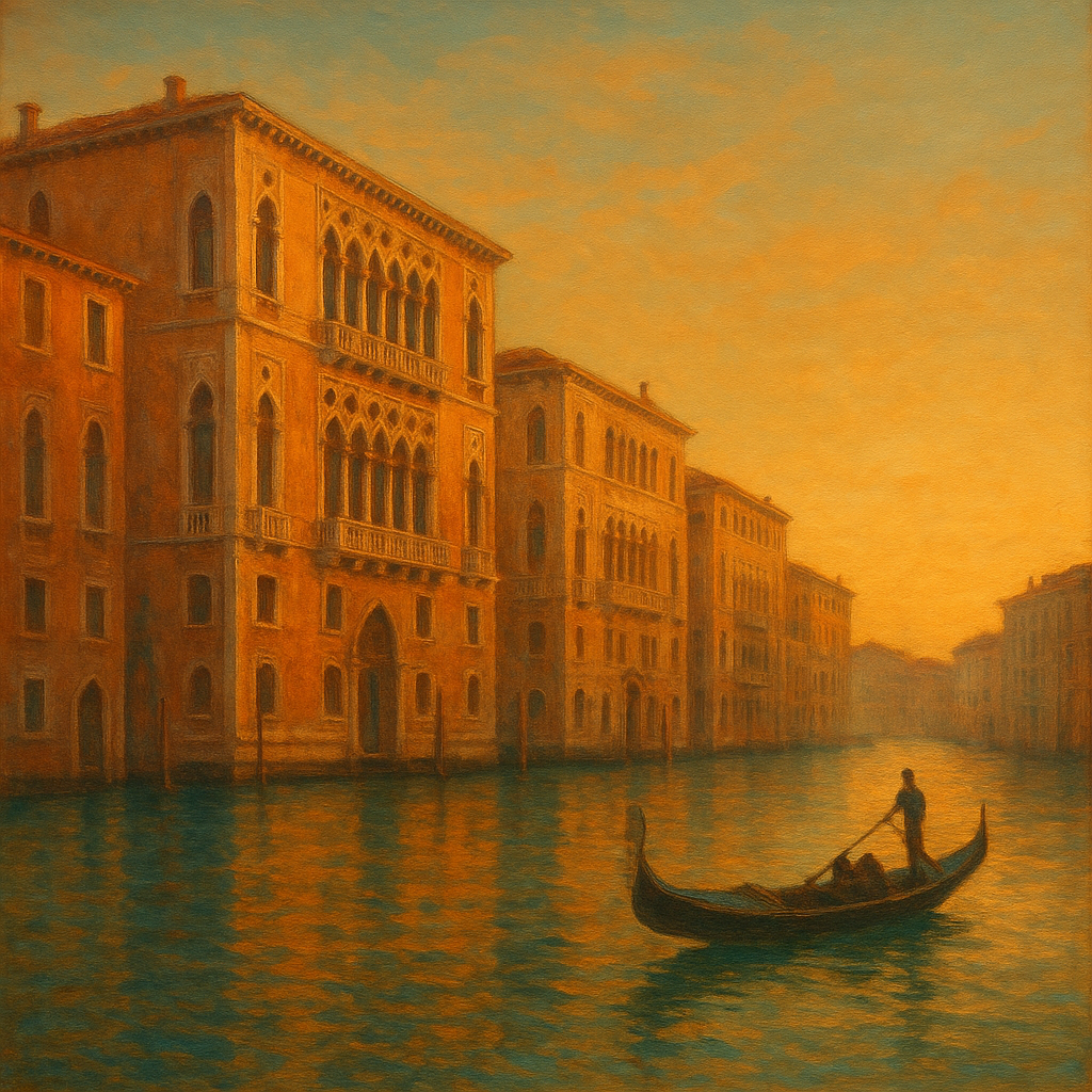 Venetian Canal Palaces at Golden Hour No. 4 Oil Painting - View 1