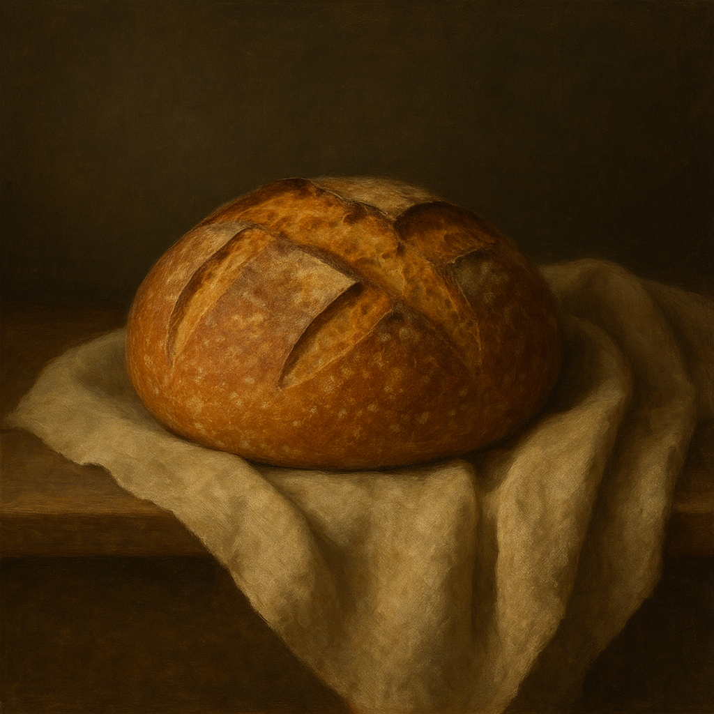 Artisan Sourdough Boule & Linen Drapery No. 2 Oil Painting - View 1