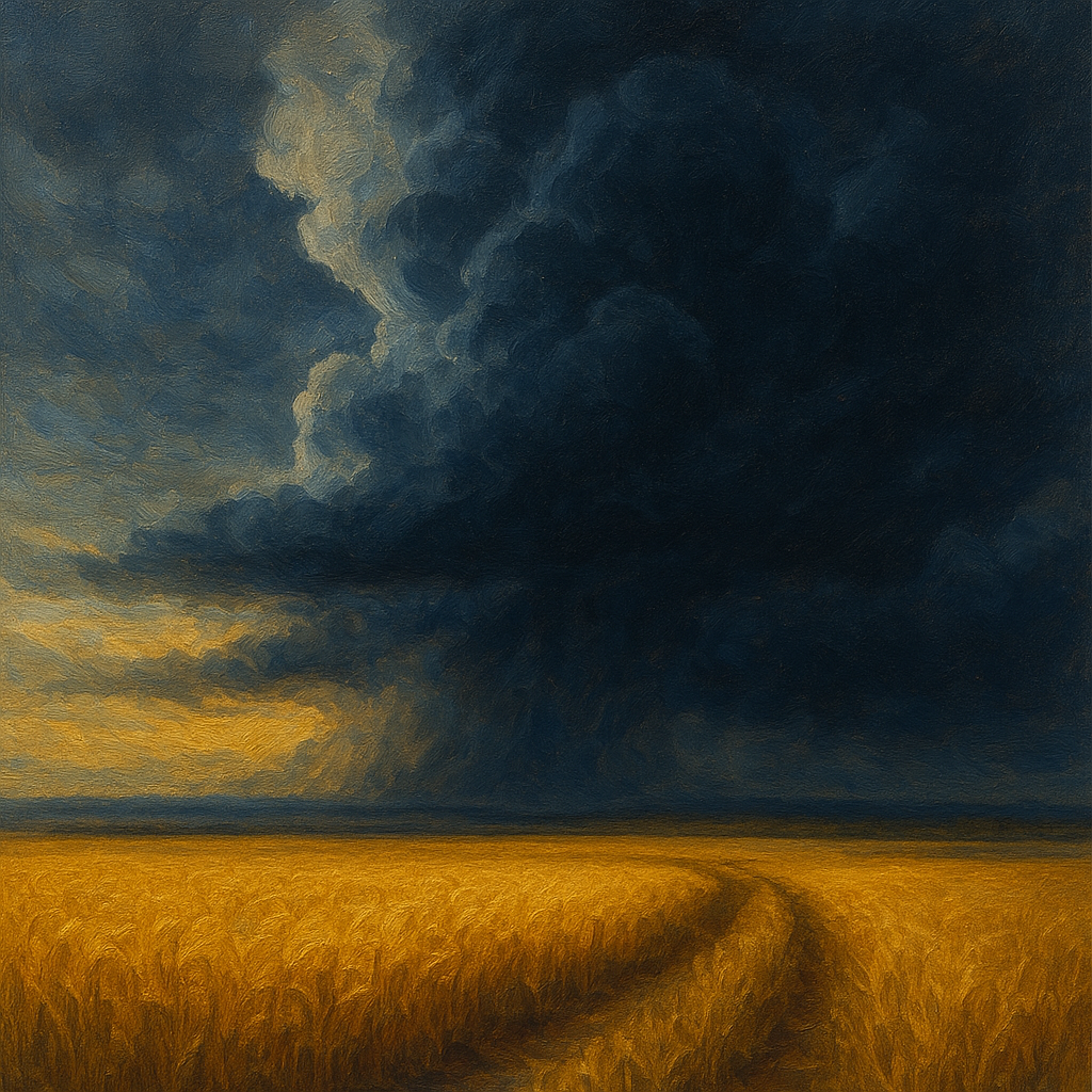 Harvest Wheatfield under Dramatic Thunderhead Sky No. 9 Fine Art Oil Painting - View 1