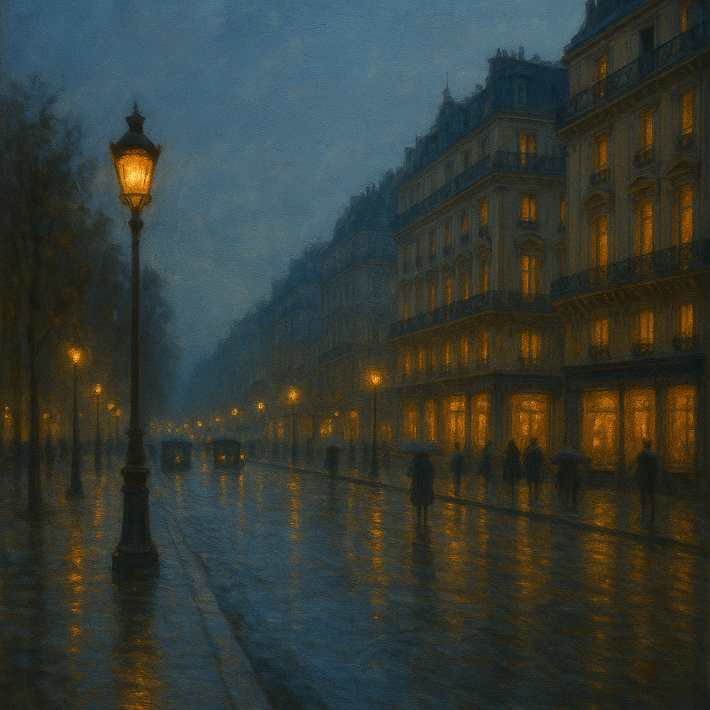 Rainy Parisian Boulevard at Twilight No. 3 Oil Painting - View 1