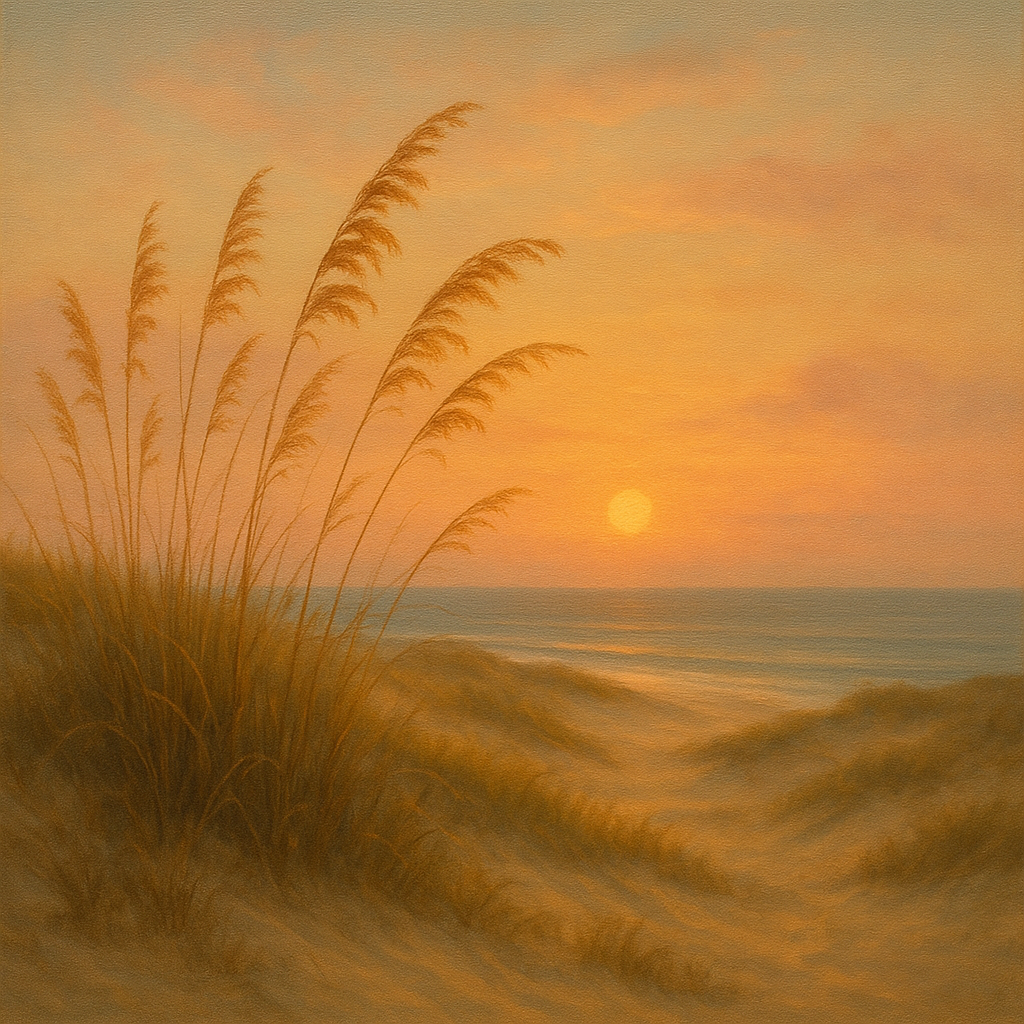 Sea Oats on Rolling Coastal Dunes at Sunset No. 11 Oil Painting 100% Hand Painted Oil on Belgian Linen Canvas, Original Fine Art Wall Decor