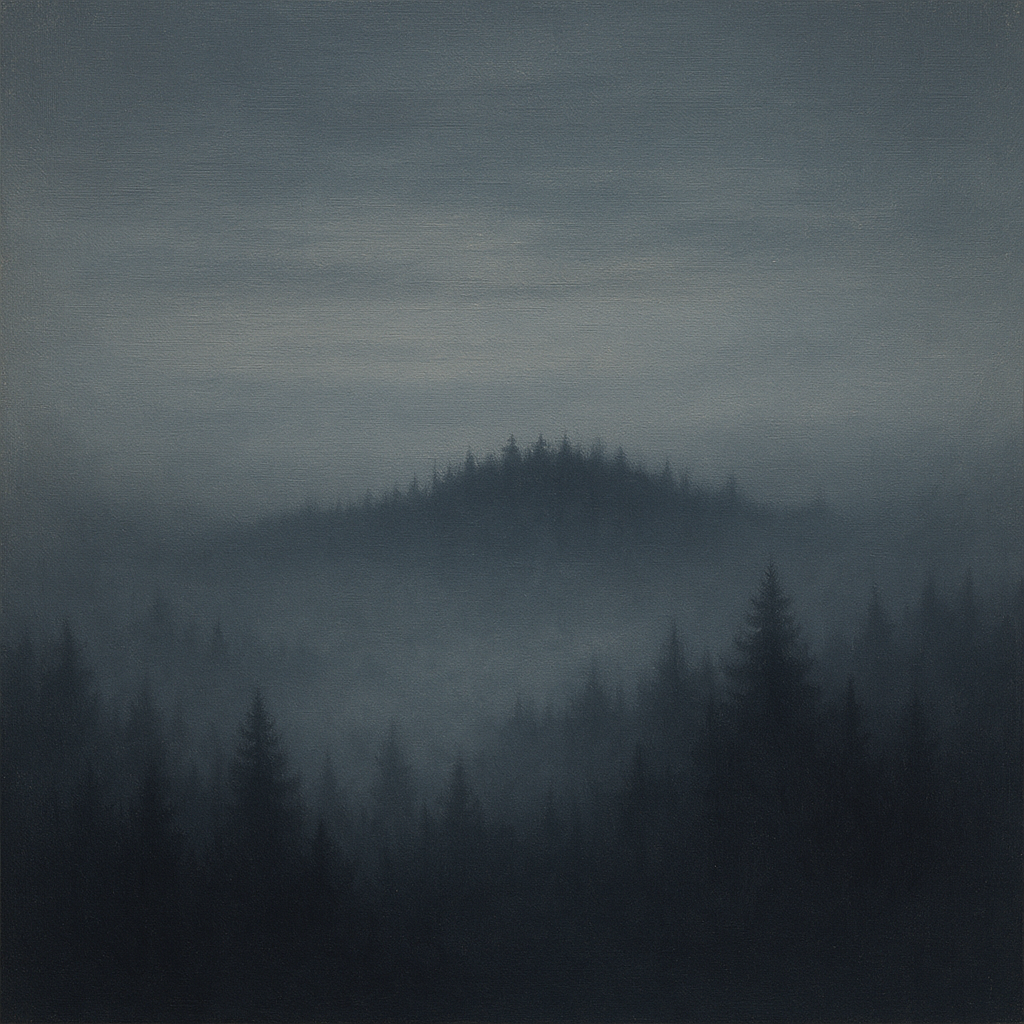 Dusk over Silent Pine Ridgeline in Charcoal Fog No. 14 Oil Painting - View 1