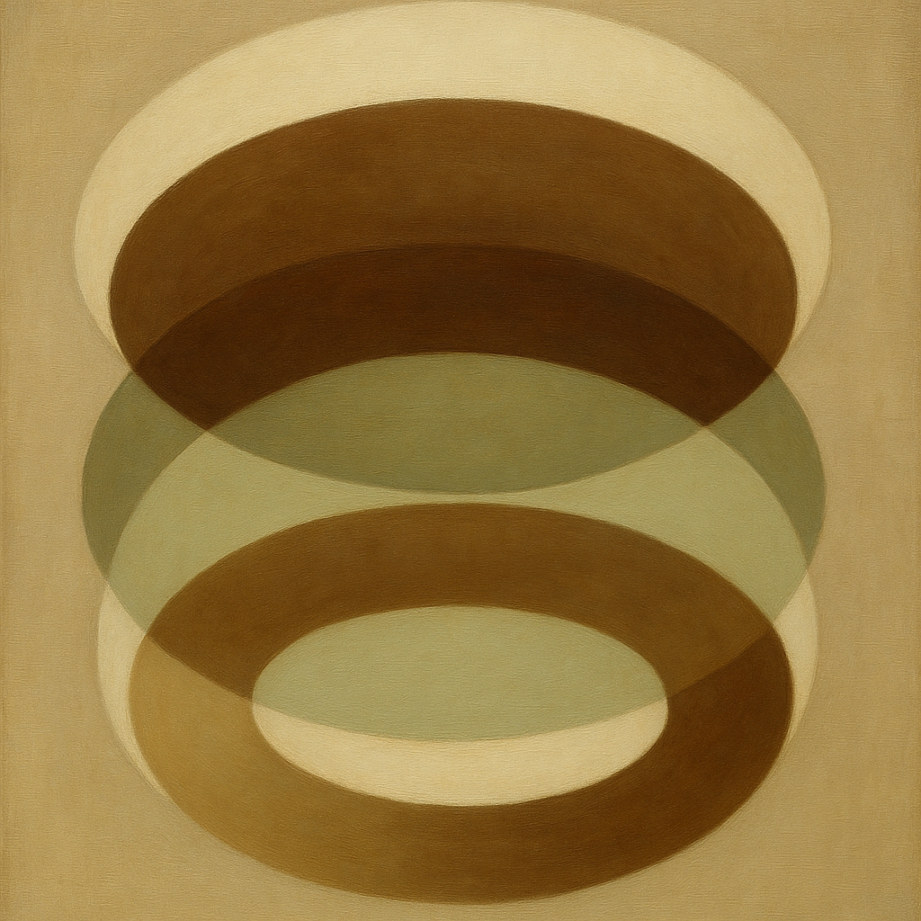 Floating Ellipse Harmony in Walnut & Pale Sage No. 13 Oil Painting 100% Hand Painted Oil on Belgian Linen Canvas, Original Fine Art Wall Decor