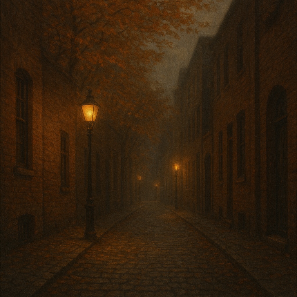 London Gaslamp Alley in Autumn Dusk No. 11 Oil Painting - View 1