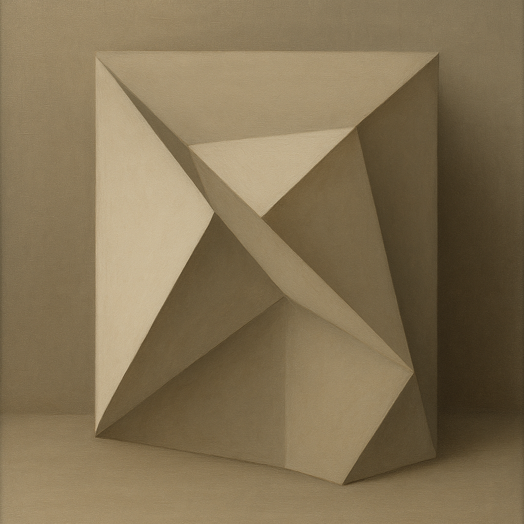 Folded Paper Geometry in Neutral Gradient Shadows No. 5 Oil Painting - View 1