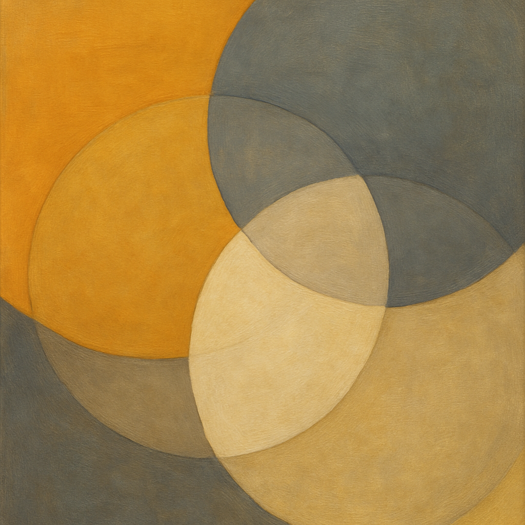 Intersecting Discs in Burnished Ochre & Slate No. 13 Fine Art Oil Painting - View 1