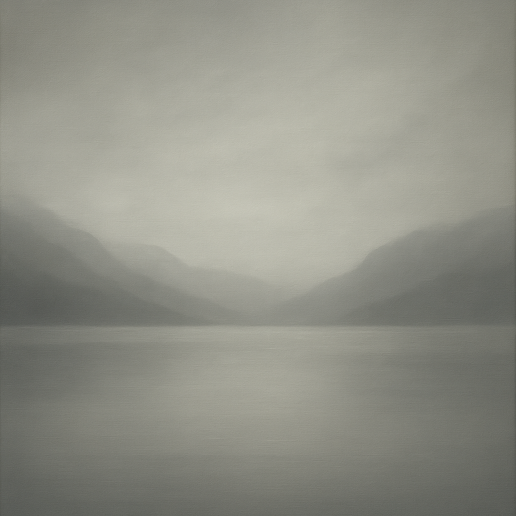 Misty Fjord Horizon in Monochromatic Slate No. 10 Oil Painting - View 1