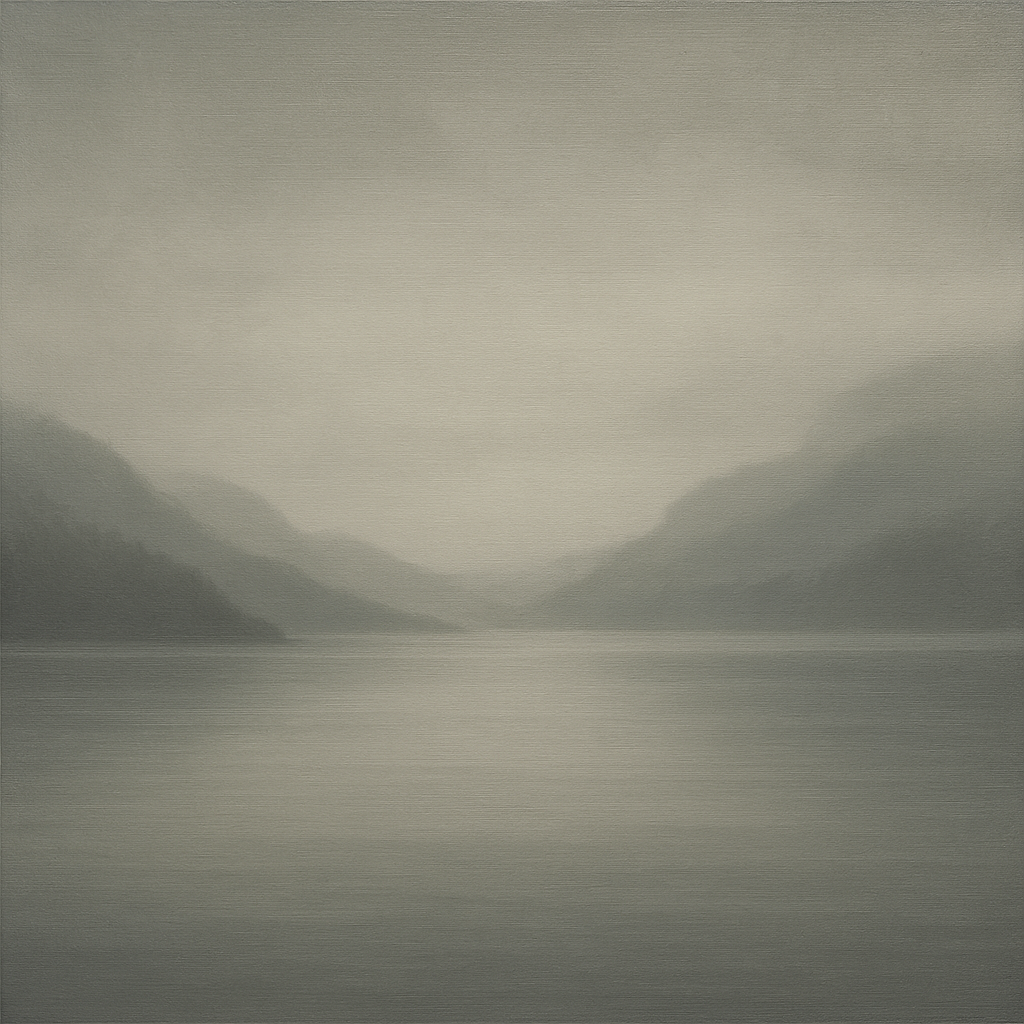 Misty Fjord Horizon in Monochromatic Slate No. 3 Oil Painting - View 1