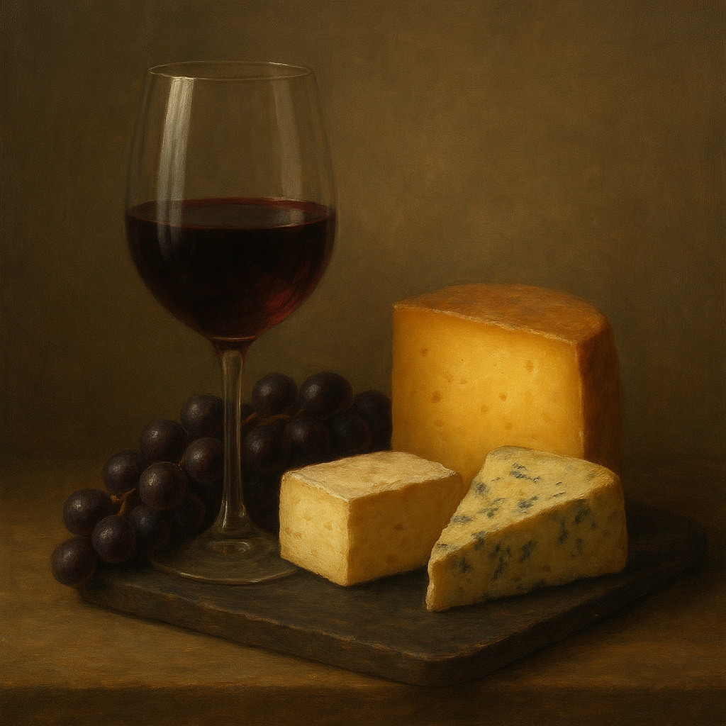 Burgundy Wine Glass & Aged Cheese Board No. 4 Oil Painting - View 1