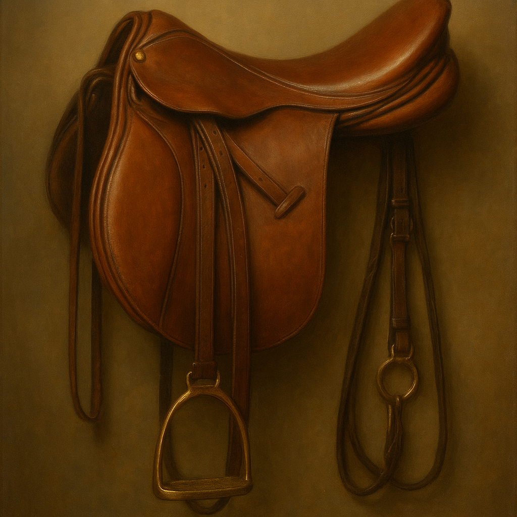 Vintage Bridle & Polished Leather Saddle No. 20 Oil Painting 100% Hand Painted Oil on Belgian Linen Canvas, Original Fine Art Wall Decor
