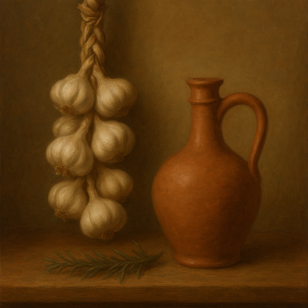 Tuscan Garlic Braid & Terracotta Cruet No. 2 Oil Painting - View 1