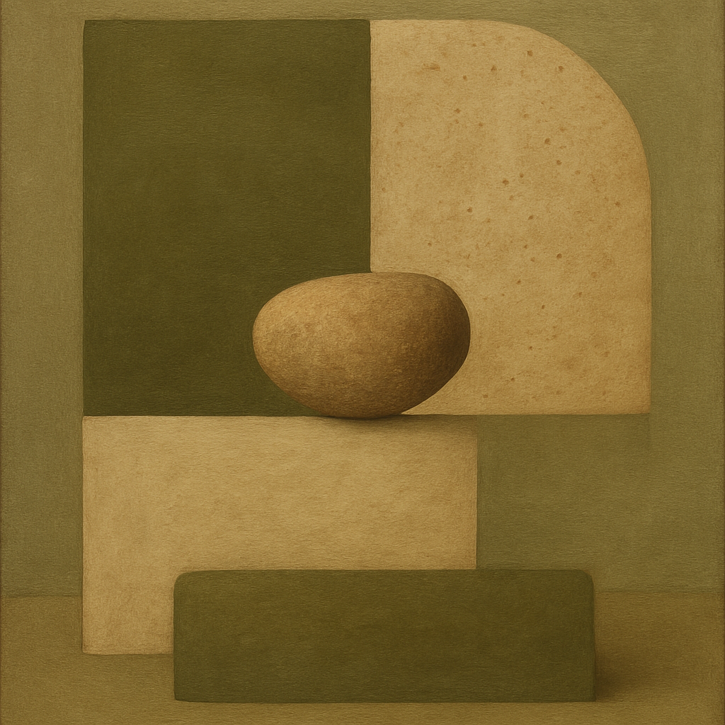 Muted Olive & Sandstone Geometric Balance No. 19 Oil Painting - View 1