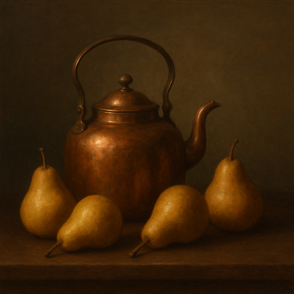 Antique Copper Kettle & Orchard Pears No. 2 Oil Painting - View 1