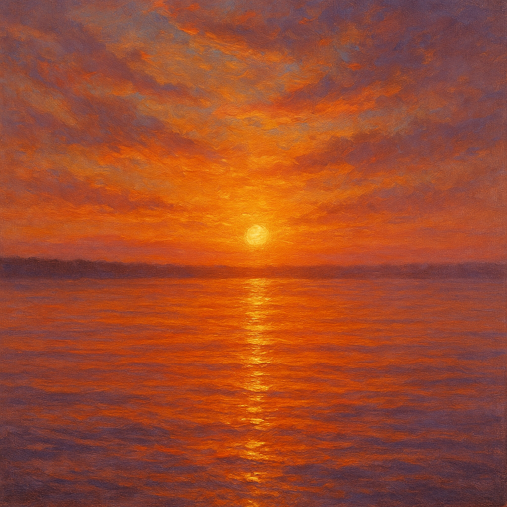 Sunset Glow on Warm Tidal Basin Waters No. 4 Fine Art Oil Painting - View 1