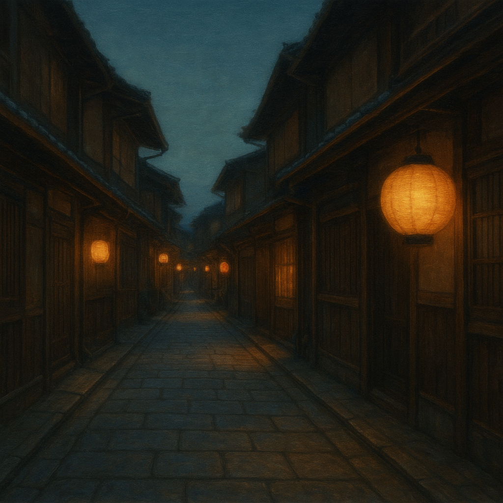 Old Kyoto Gion Alley in Soft Lantern Light No. 17 Oil Painting - View 1