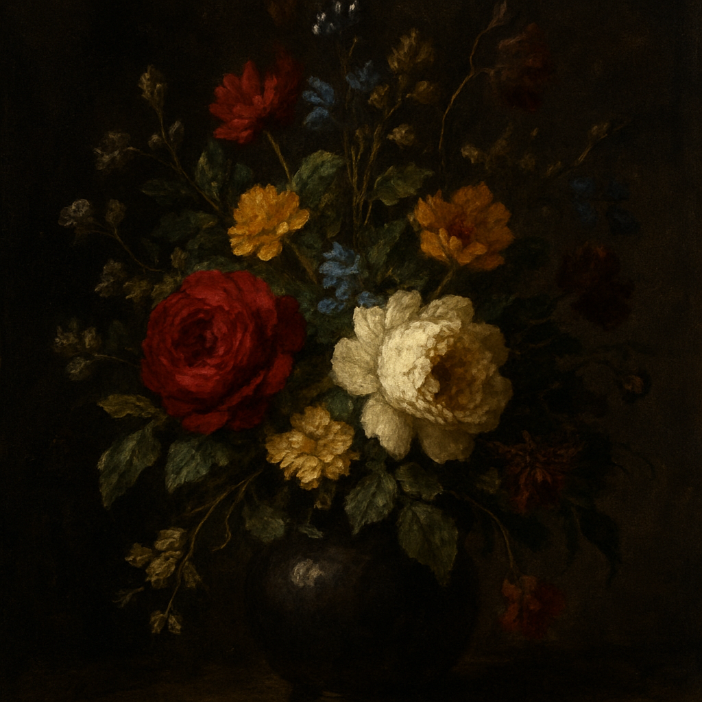 Moody Dutch Master Dark Floral Still Life No. 10 Fine Art Oil Painting - View 1