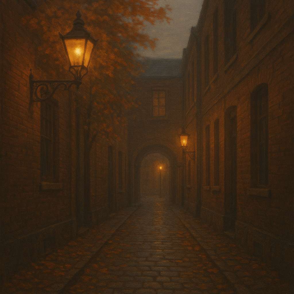London Gaslamp Alley in Autumn Dusk No. 26 Oil Painting - View 1
