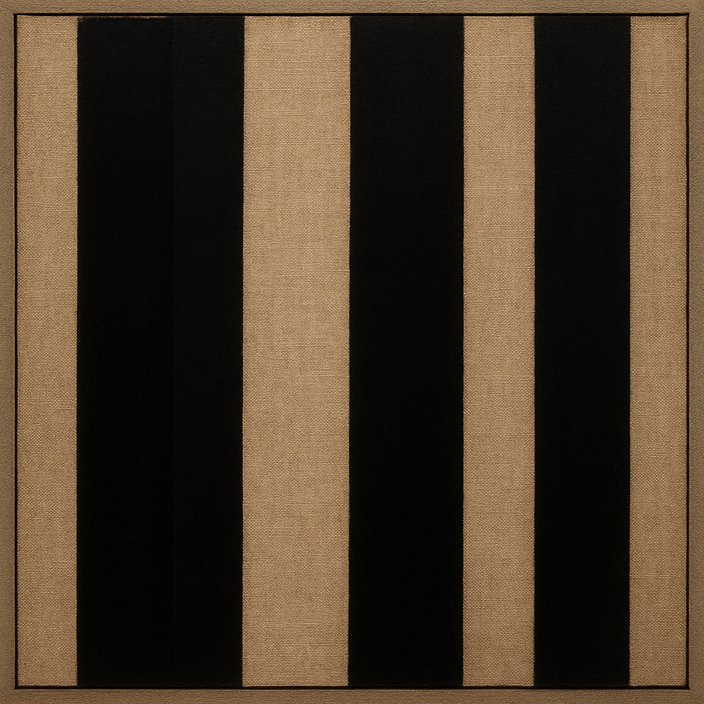 Minimalist Black Stripe & Raw Linen Rhythm No. 2 Fine Art Oil Painting - View 1