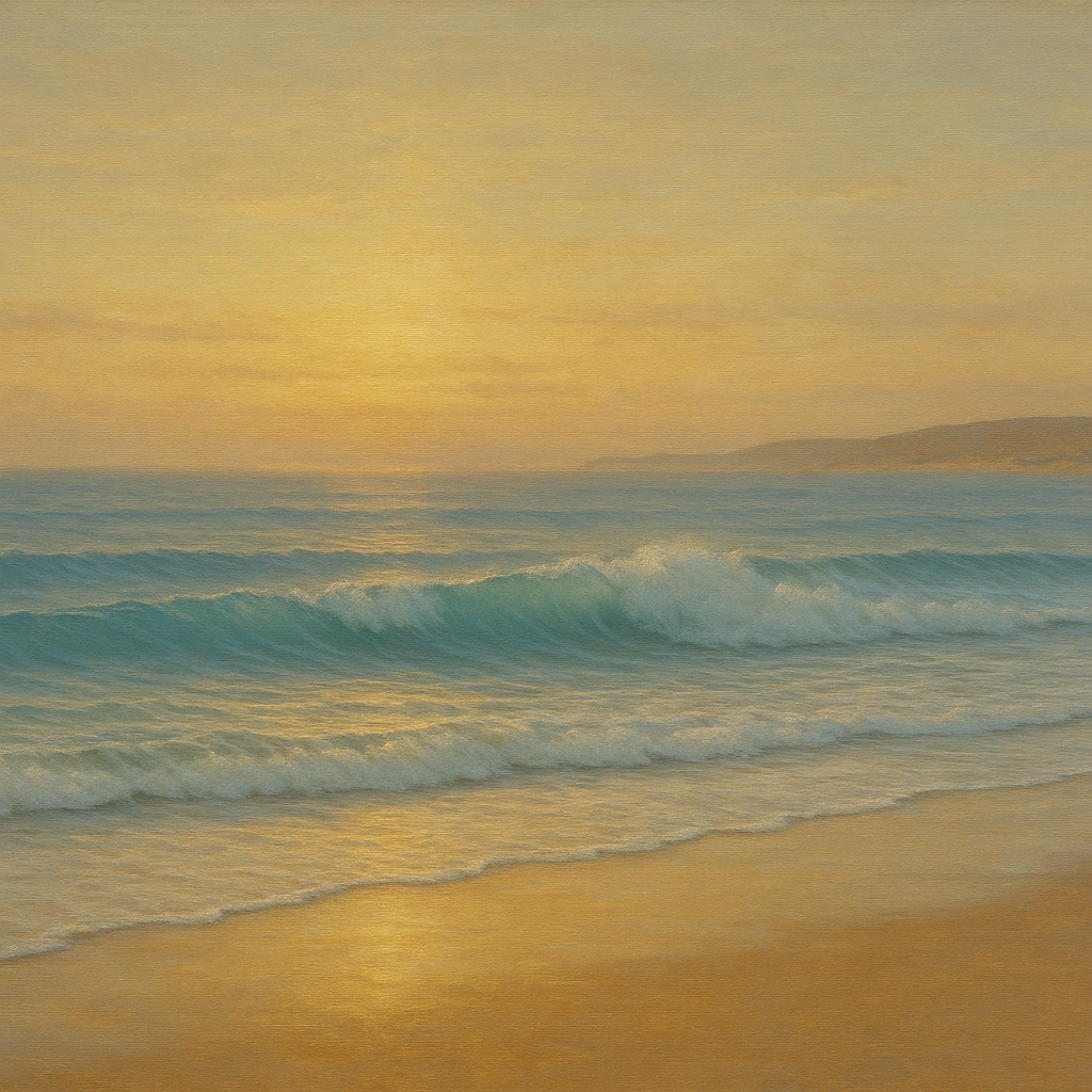 Gentle Breaking Waves & Wet Beach Reflection No. 3 Oil Painting 100% Hand Painted Oil on Belgian Linen Canvas, Original Fine Art Wall Decor