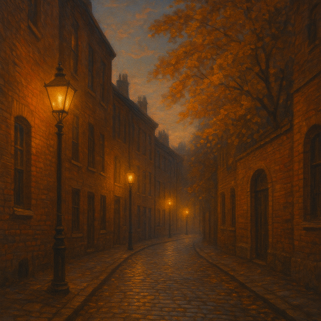 London Gaslamp Alley in Autumn Dusk No. 3 Oil Painting - View 1