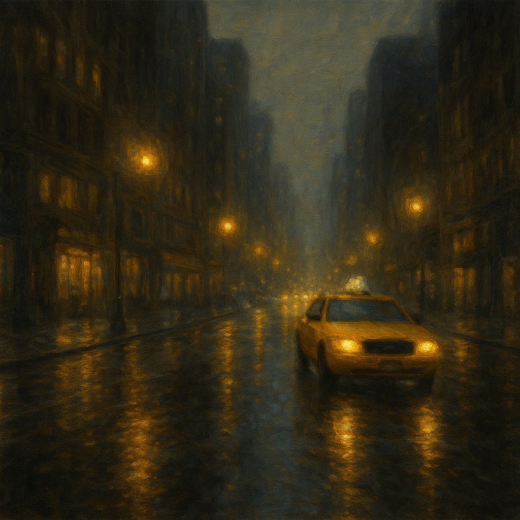 Rain-Drenched Manhattan Avenue Lights No. 27 Oil Painting - View 1