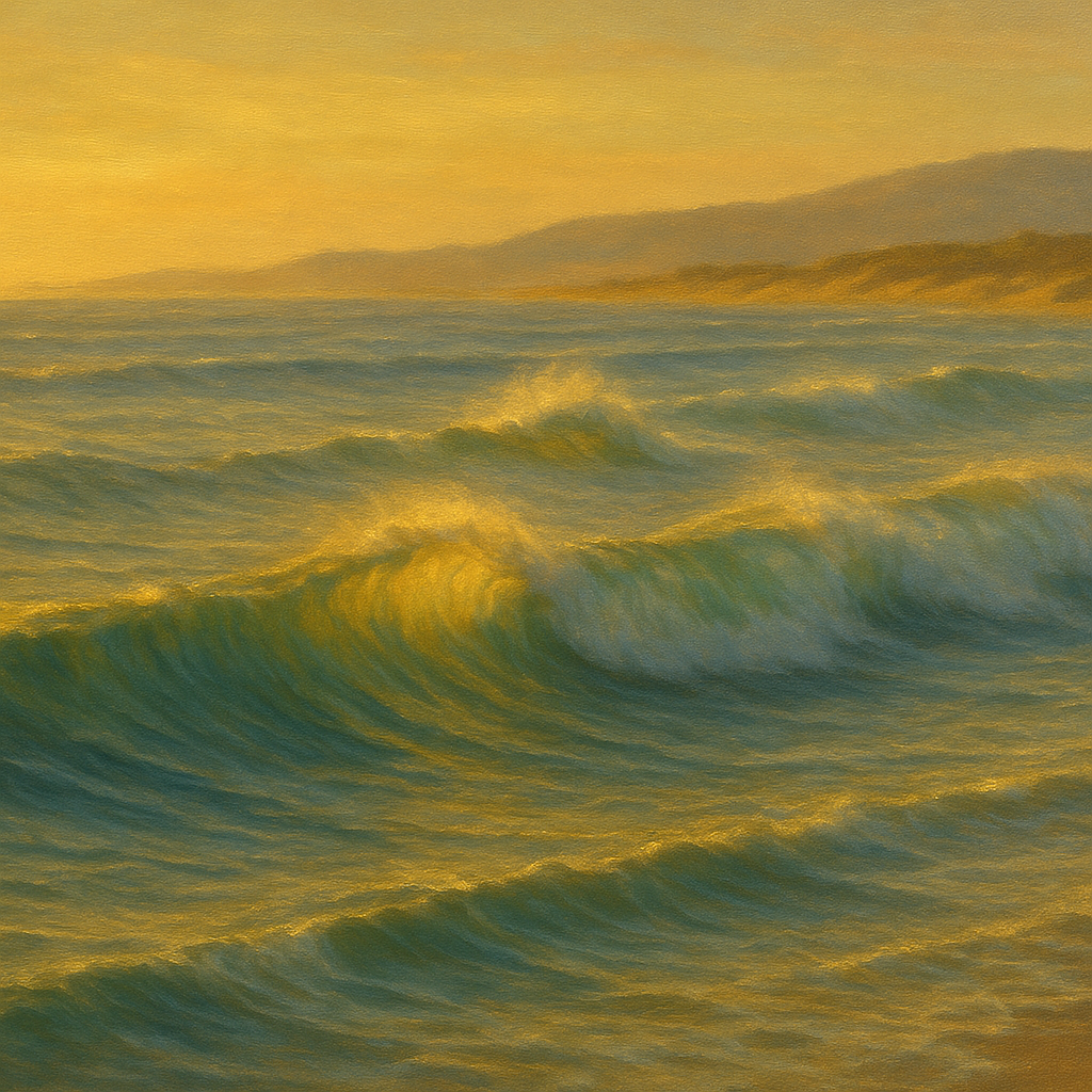 Golden Hour Sunlight on Ocean Swells No. 8 Oil Painting 100% Hand Painted Oil on Belgian Linen Canvas, Original Fine Art Wall Decor