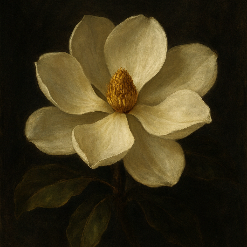 Magnolia Blossom in Quiet Chiaroscuro No. 9 Fine Art Oil Painting - View 1