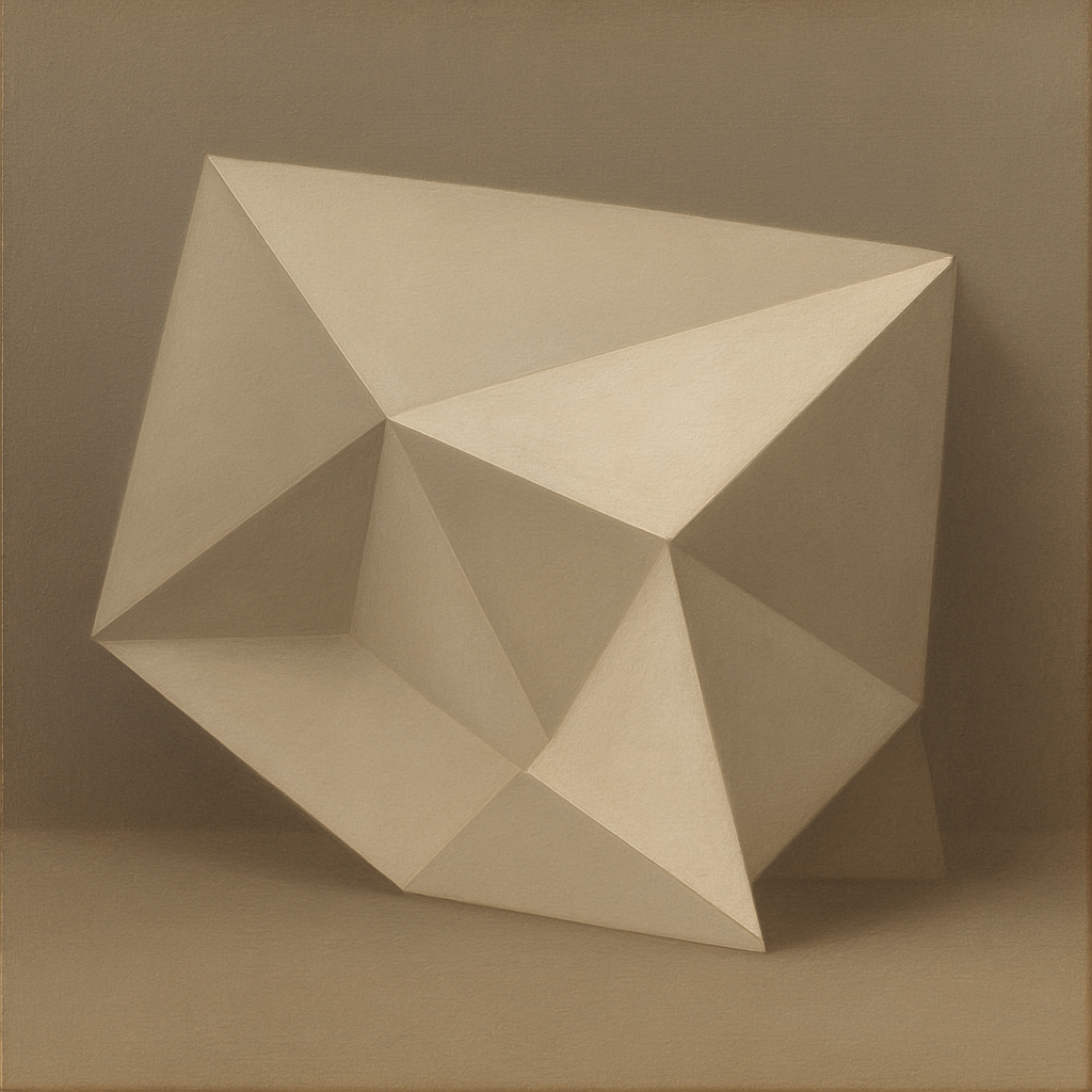 Folded Paper Geometry in Neutral Gradient Shadows No. 11 Oil Painting 100% Hand Painted Oil on Belgian Linen Canvas, Original Fine Art Wall Decor