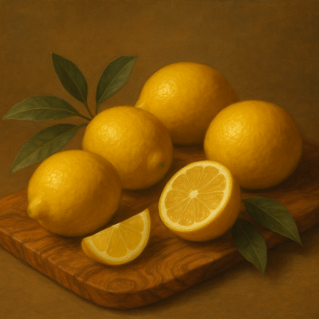 Meyer Lemons on Olive Wood Board No. 6 Oil Painting - View 1