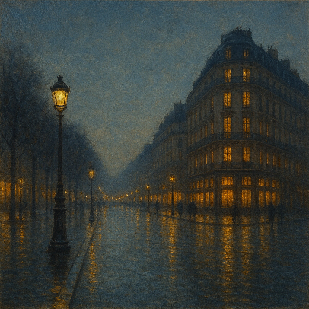 Rainy Parisian Boulevard at Twilight No. 21 Oil Painting - View 1