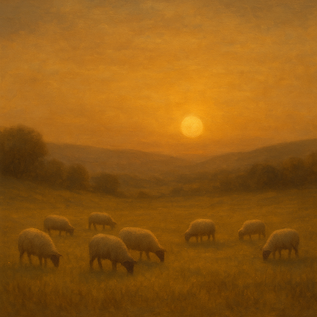 Sunset Grazing Flock in Golden Valley No. 4 Oil Painting - View 1