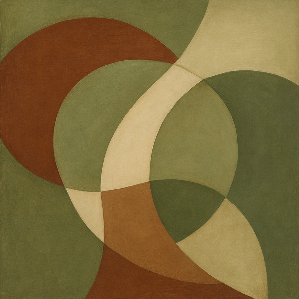 Intersecting Curved Forms in Olive & Rust No. 14 Oil Painting 100% Hand Painted Oil on Belgian Linen Canvas, Original Fine Art Wall Decor