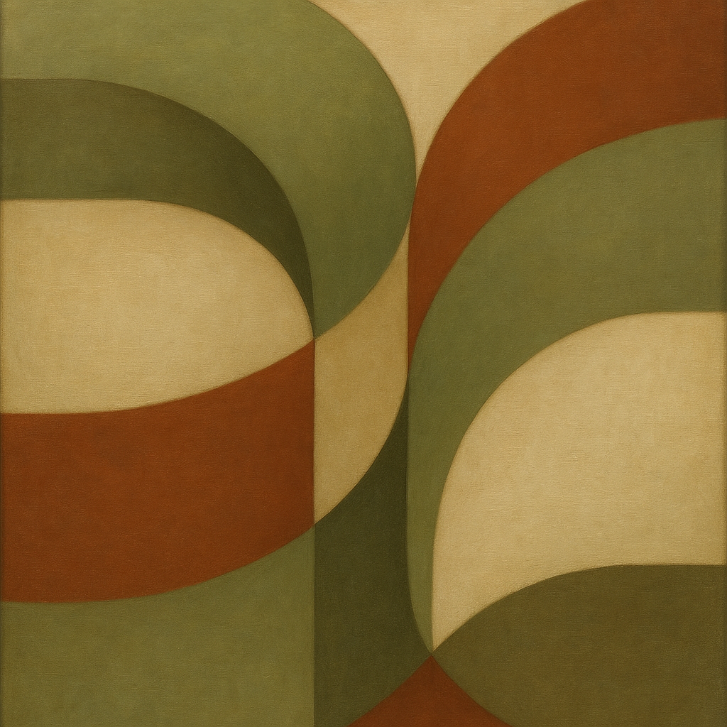 Intersecting Curved Forms in Olive & Rust No. 19 Oil Painting - View 1