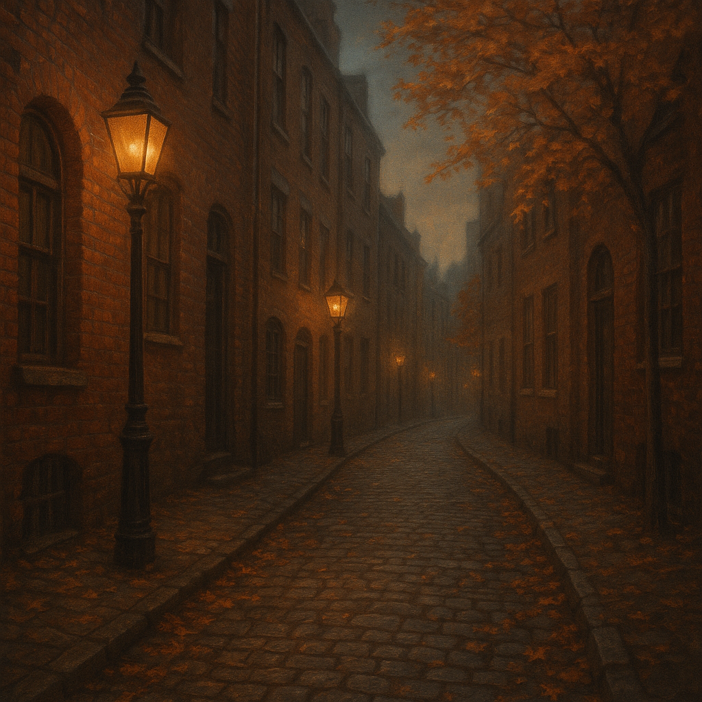London Gaslamp Alley in Autumn Dusk No. 27 Oil Painting - View 1