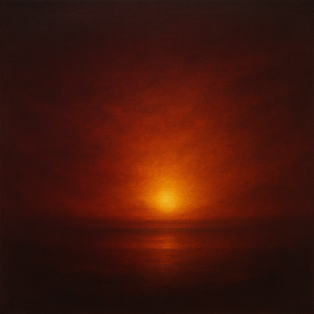 Deep Garnet & Amber Candlelight Horizon No. 4 Oil Painting 100% Hand Painted Oil on Belgian Linen Canvas, Original Fine Art Wall Decor