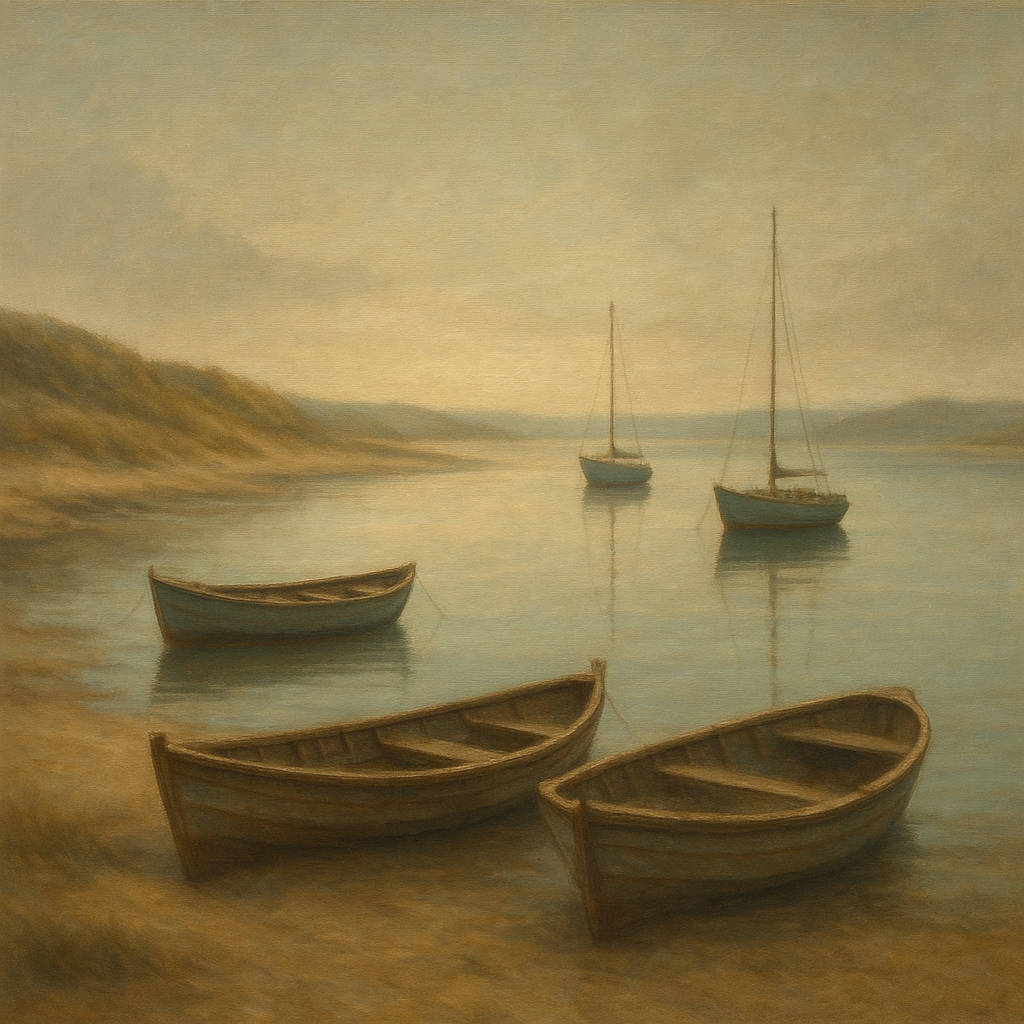 Quiet Fishing Harbor at Morning Low Tide No. 15 Oil Painting - View 1