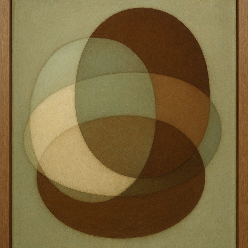 Floating Ellipse Harmony in Walnut & Pale Sage No. 19 Oil Painting 100% Hand Painted Oil on Belgian Linen Canvas, Original Fine Art Wall Decor
