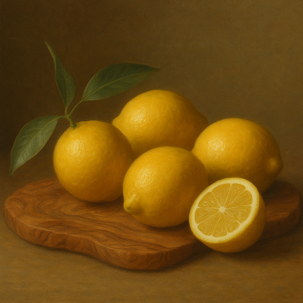 Meyer Lemons on Olive Wood Board No. 2 Oil Painting - View 1