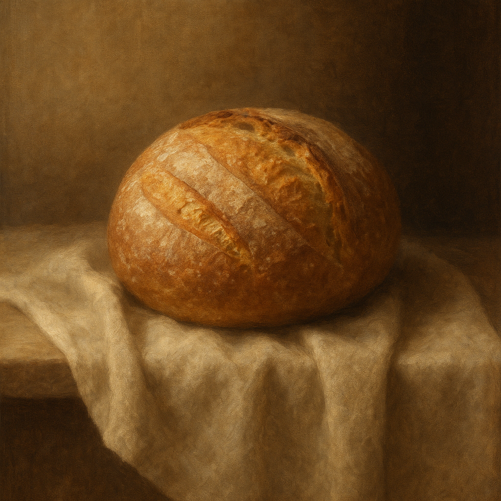 Artisan Sourdough Boule & Linen Drapery No. 5 Oil Painting - View 1