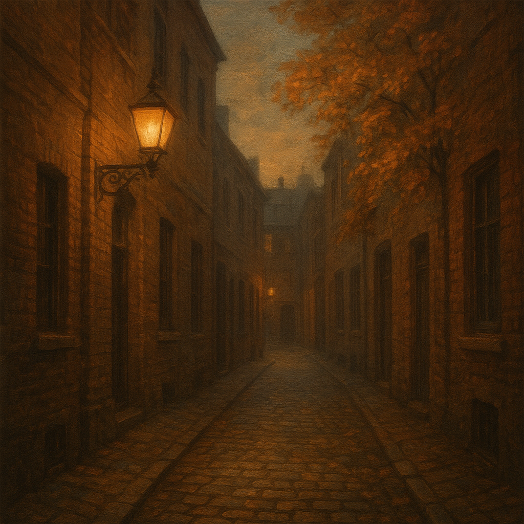 London Gaslamp Alley in Autumn Dusk No. 21 Oil Painting - View 1