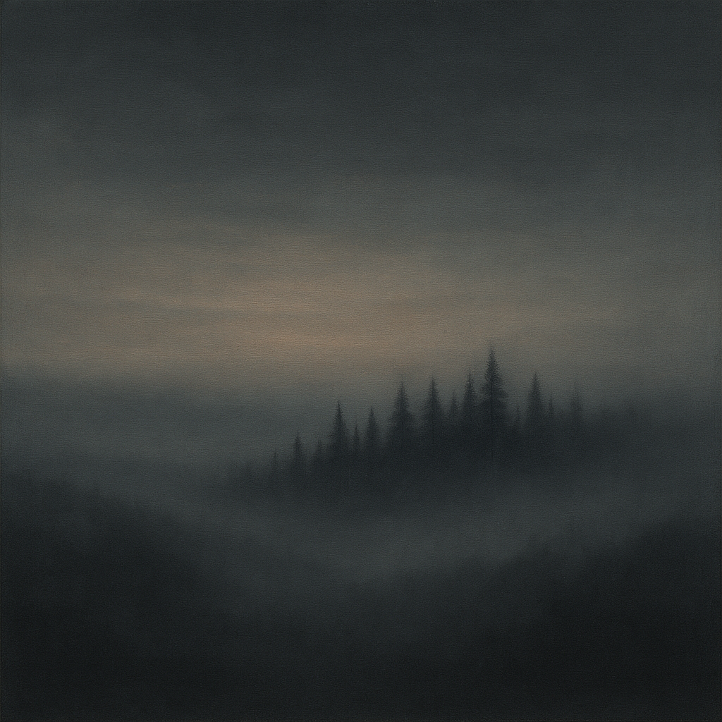 Dusk over Silent Pine Ridgeline in Charcoal Fog No. 25 Oil Painting 100% Hand Painted Oil on Belgian Linen Canvas, Original Fine Art Wall Decor