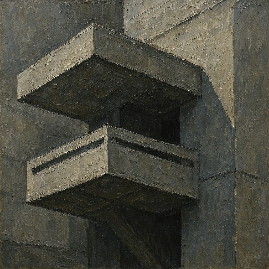 Brutalist Cantilevered Balcony Study No. 3 Oil Painting - 100% Hand-Painted Master Oil Painting