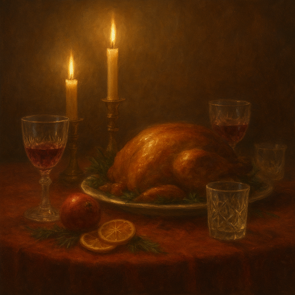 Candlelit Holiday Table & Vintage Glassware No. 7 Oil Painting - View 1