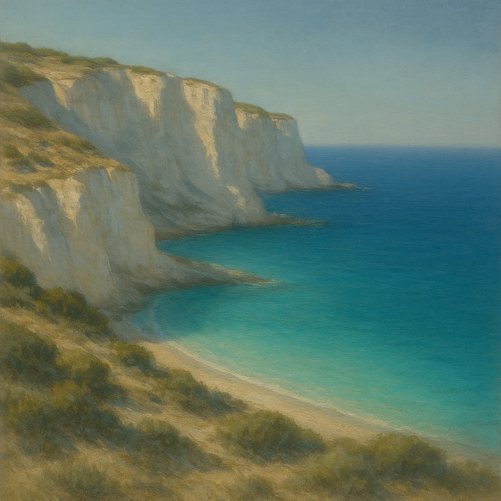 Mediterranean White Cliffs & Turquoise Cove No. 20 Oil Painting - View 1