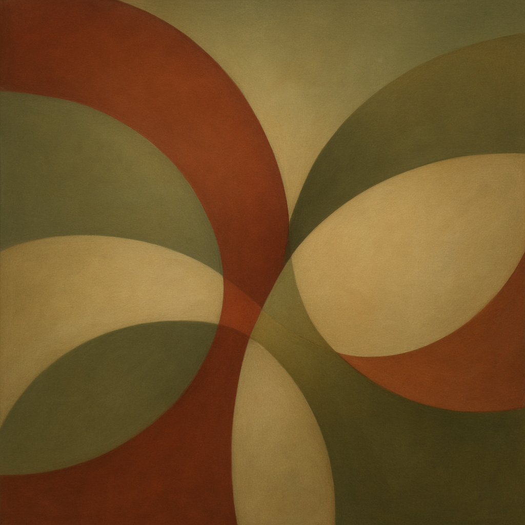 Intersecting Curved Forms in Olive & Rust No. 3 Oil Painting - View 1