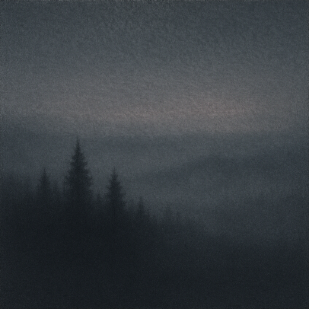Dusk over Silent Pine Ridgeline in Charcoal Fog No. 18 Oil Painting 100% Hand Painted Oil on Belgian Linen Canvas, Original Fine Art Wall Decor