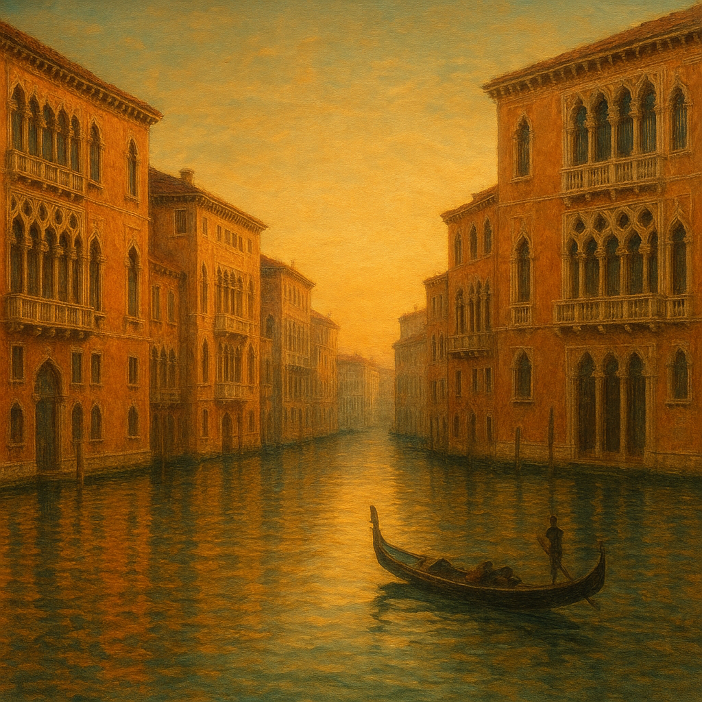 Venetian Canal Palaces at Golden Hour No. 13 Oil Painting - View 1