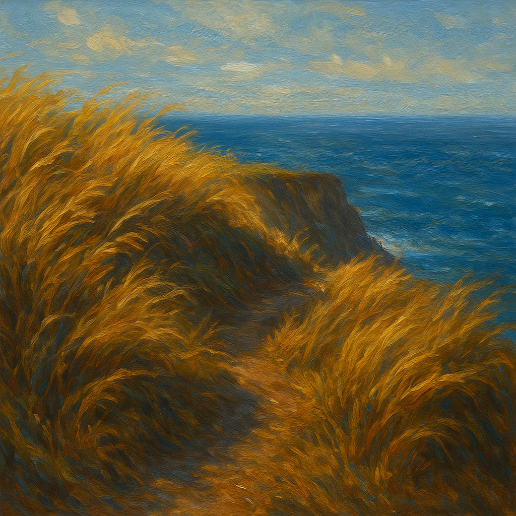 Wild Coastal Grasses on Windswept Bluff No. 6 Fine Art Oil Painting - View 1
