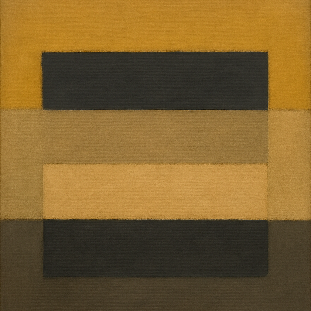 Stacked Horizon Blocks in Mustard & Charcoal No. 4 Oil Painting - View 1