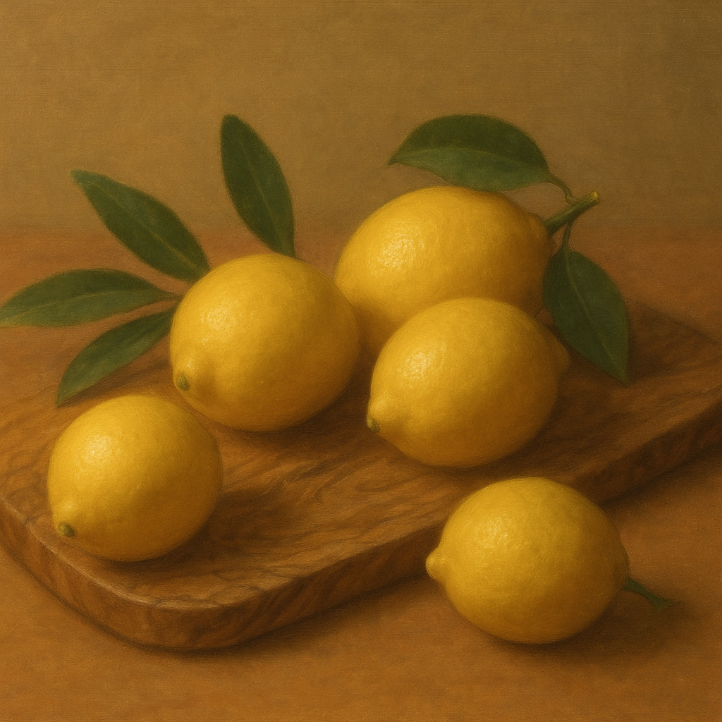 Meyer Lemons on Olive Wood Board No. 8 Oil Painting - View 1